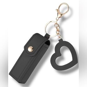 Black Lipstick/Lip Balm Holder Keychain With Mirror Charm